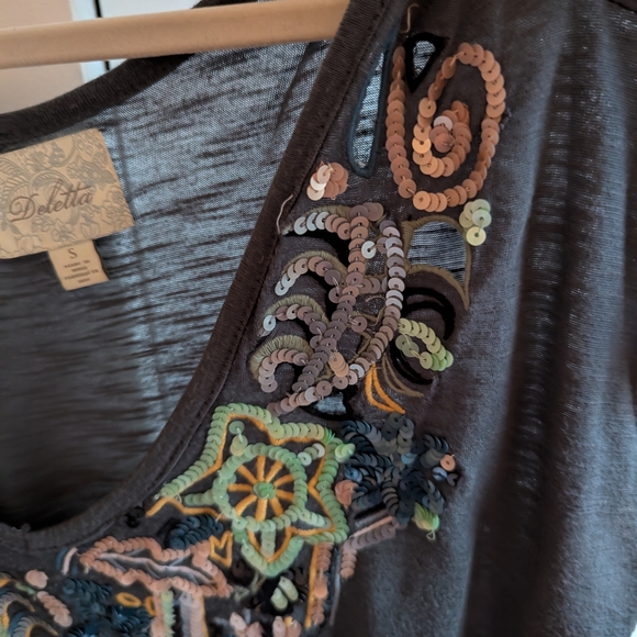 Embroidered Sparkly Gray Anthropologie Top - Picture 6 of 8